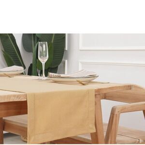 NWT New PurpleEssences Beige Hemstitch Table Runner Cotton 14 x 72" Thanksgiving